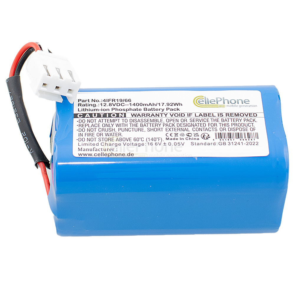 Akku LiFePO4 für Philips FC8603 FC8700 FC8705 - Compact FC8710 - Severin Chill RB7022 RB7025 RB7720 (ersetzt 4IFR19/66) - 1400mAh / 12,8V