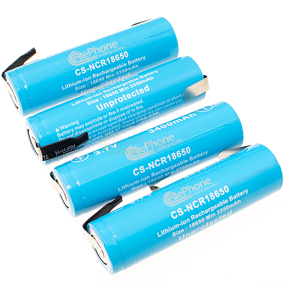 batteria Li-Ion Typ 18650 - con linguette a saldare - 3400mAh - 4 pezzo