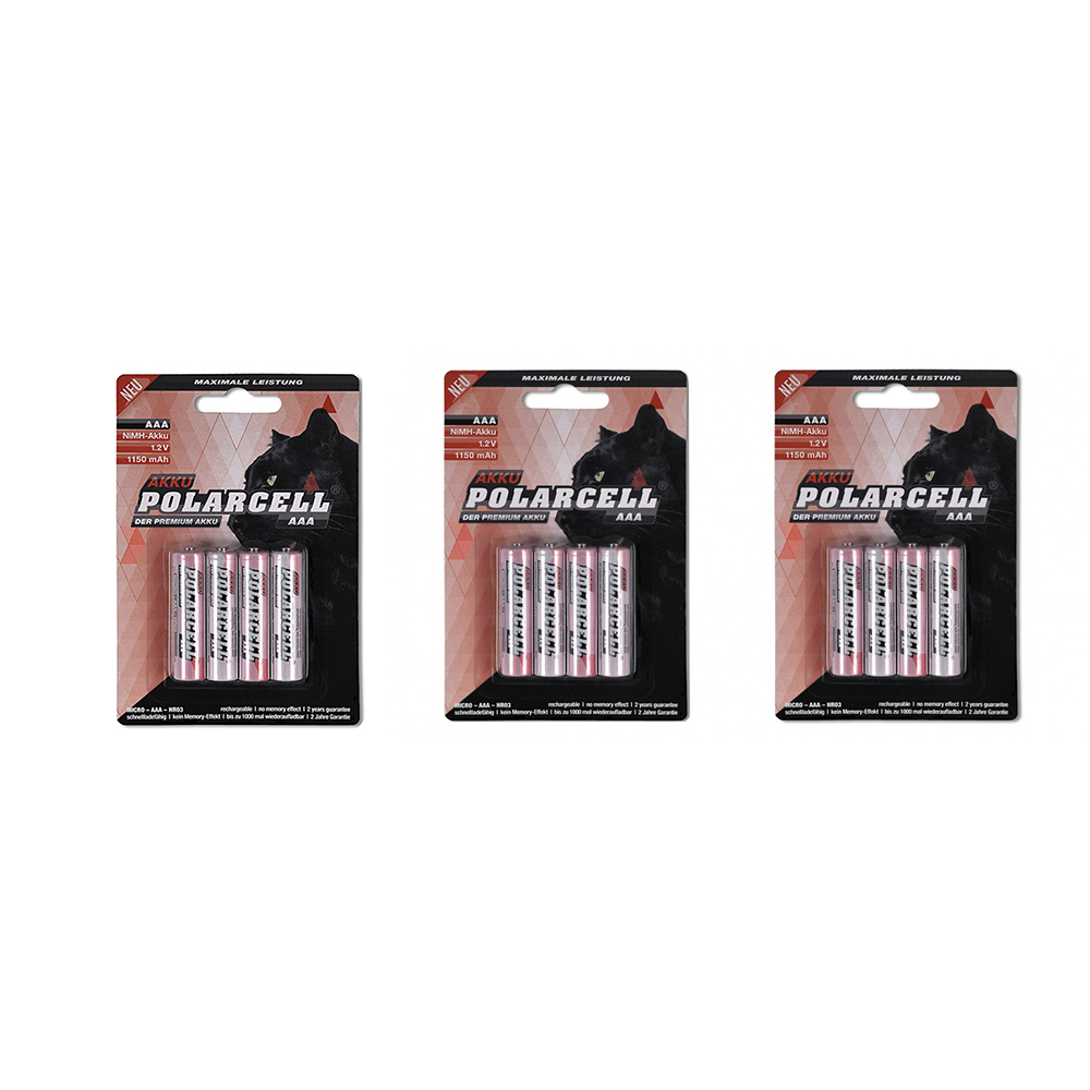 [7384] PolarCell Battery Ni-MH Micro AAA - HR03 KR03 LR03 R3 L3 - 1150mAh - 3x 4-pack blister