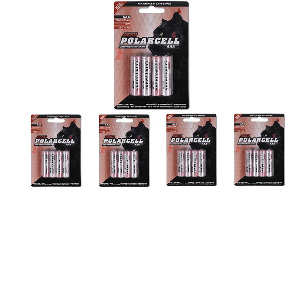 [7386] PolarCell Akku Ni-MH Micro AAA - HR03 KR03 LR03 R3 L3 - 1150mAh - 5x 4er Blister