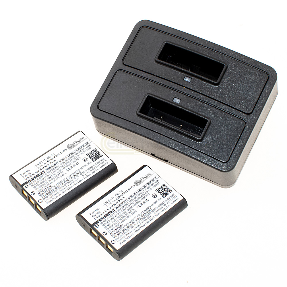 [7942] Akku-Ladestation Dual + 2x Li-Ion Akku (680mAh) für Nikon EN-EL11