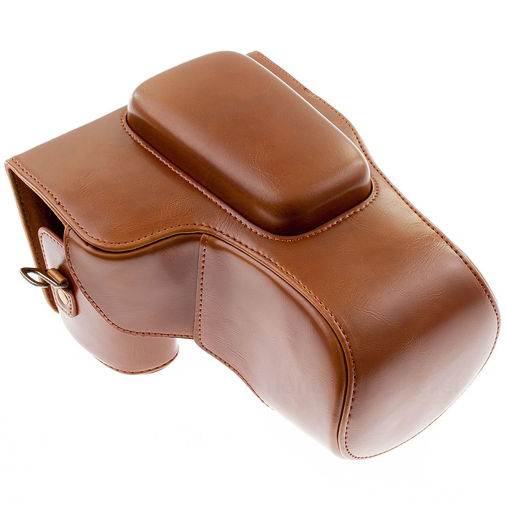 [8007] borsa per fotocamera in poliuretano per Nikon CoolPix P900 P900s - marrone