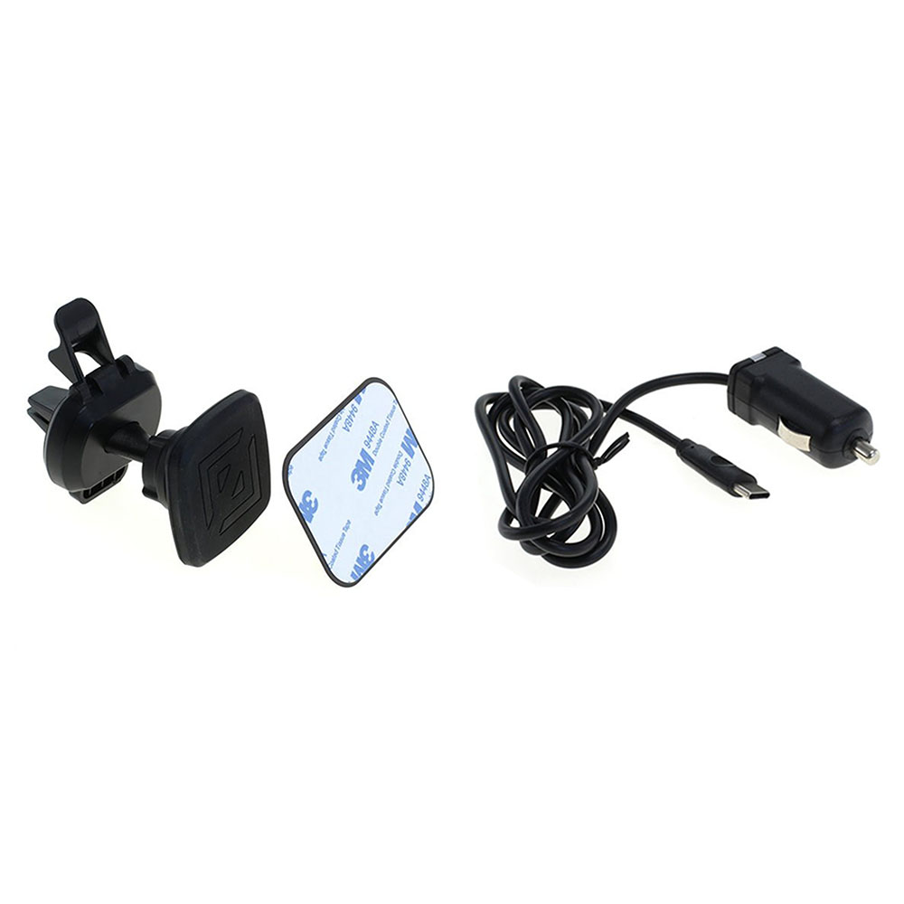 [8370] Magnet Lüftungsschlitze KFZ-Halterung + Drehgelenk für Smartphone inkl. 2x magnetische Metallplatten + KFZ-Ladekabel Type C 2,4A - 5V
