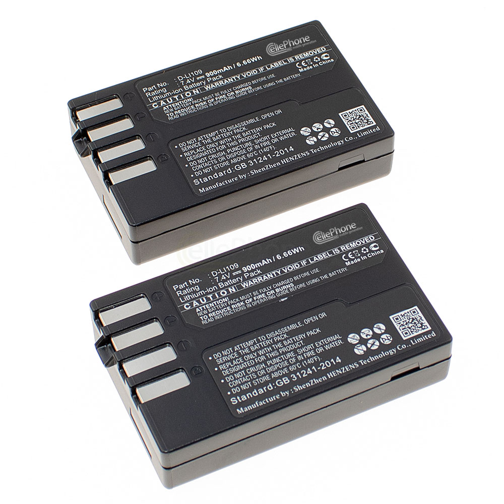Batterie Li-Ion compatible avec Pentax D-Li109 - Ensemble de 2