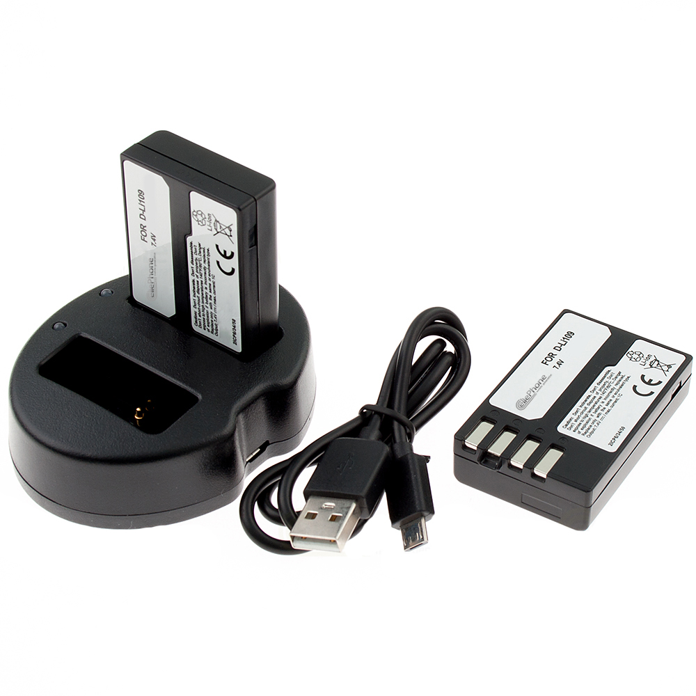 Akku-Ladestation Dual + 2x Li-Ion Akku (900mAh) für Pentax D-LI109
