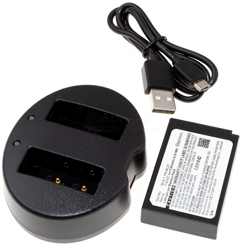 [8686] Estación de carga de baterías Batería Dual + Li-Ion (1150mAh) para Olympus BLS-1 BLS-5