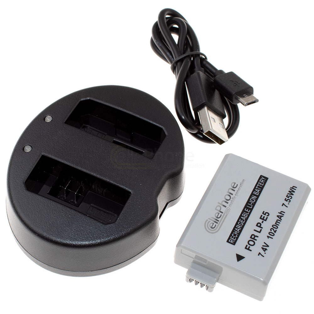 [8699] Chargeur de batterie double + Li-Ion Batterie (1020mAh) pour Canon LC-E5 LP-E5