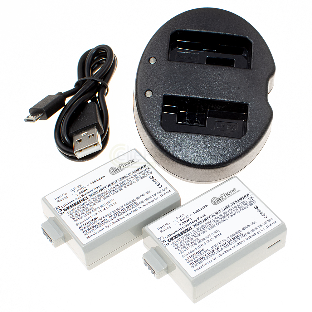 [8700] Chargeur de batterie double + 2x Li-Ion Batterie (1020mAh) pour Canon LC-E5 LP-E5