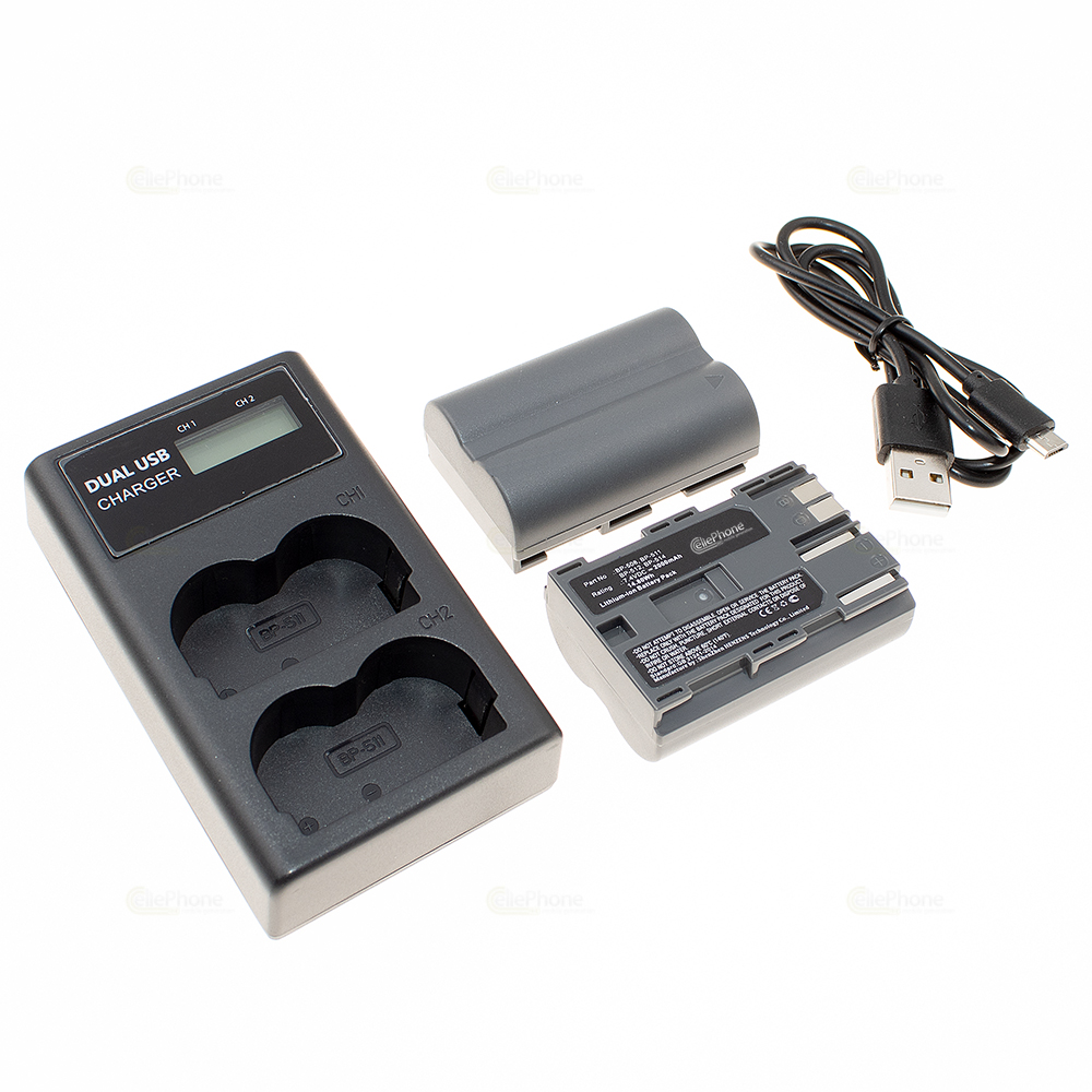 [8709] Akku-Ladestation Dual + 2x Li-Ion Akku (2000mAh) für Canon BP-508 511 511A 512 514 - CB-5L