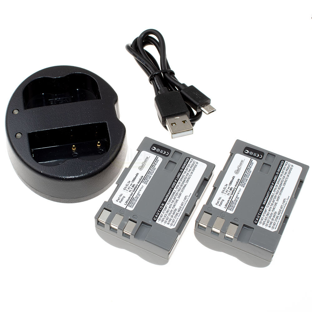 [8714] Duo-acculaadstation + 2x Li-Ion accu (1500mAh) voor Nikon EN-EL3e