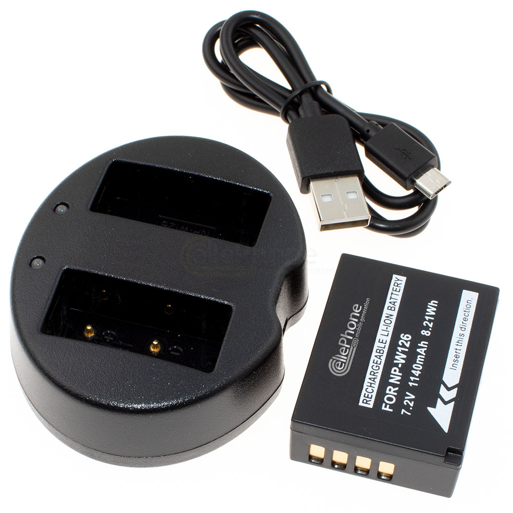 Duo-acculaadstation + Li-Ion accu (1020mAh) voor Fujifilm NP-W126 W126S