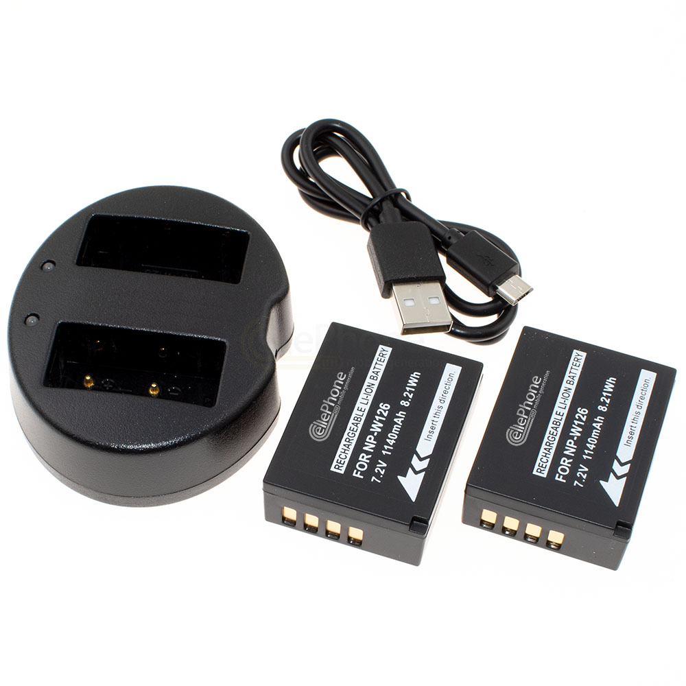 [8734] Chargeur de batterie double + 2x Li-Ion Batterie (1020mAh) pour Fujifilm NP-W126 W126S