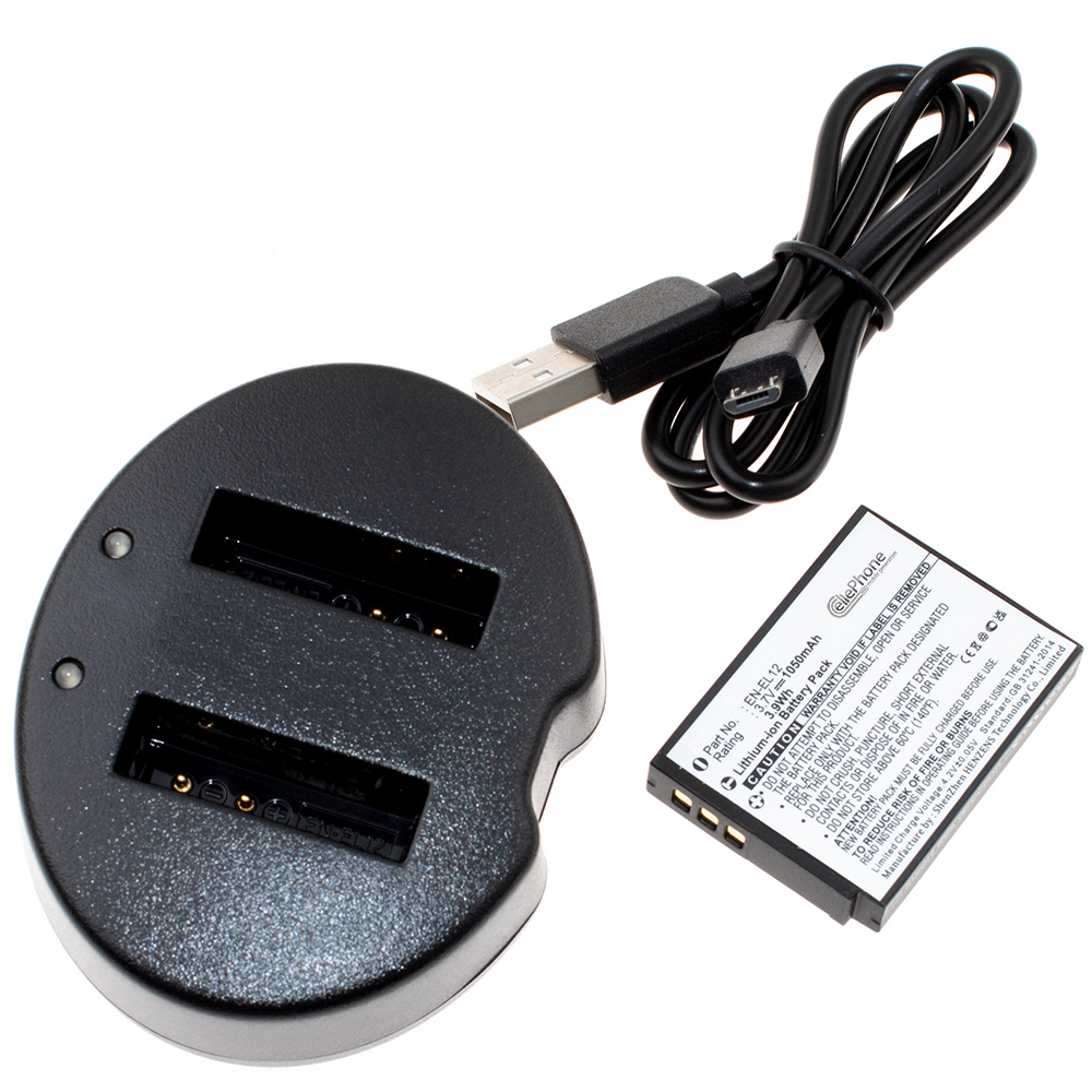 [8745] Akku-Ladestation Dual + Li-Ion Akku (950mAh) für Nikon EN-EL12