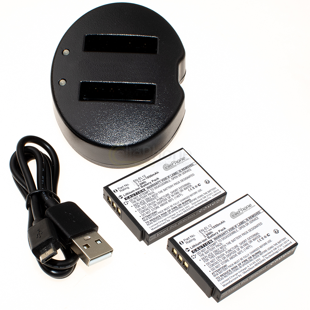 Akku-Ladestation Dual + 2x Li-Ion Akku (950mAh) für Nikon EN-EL12