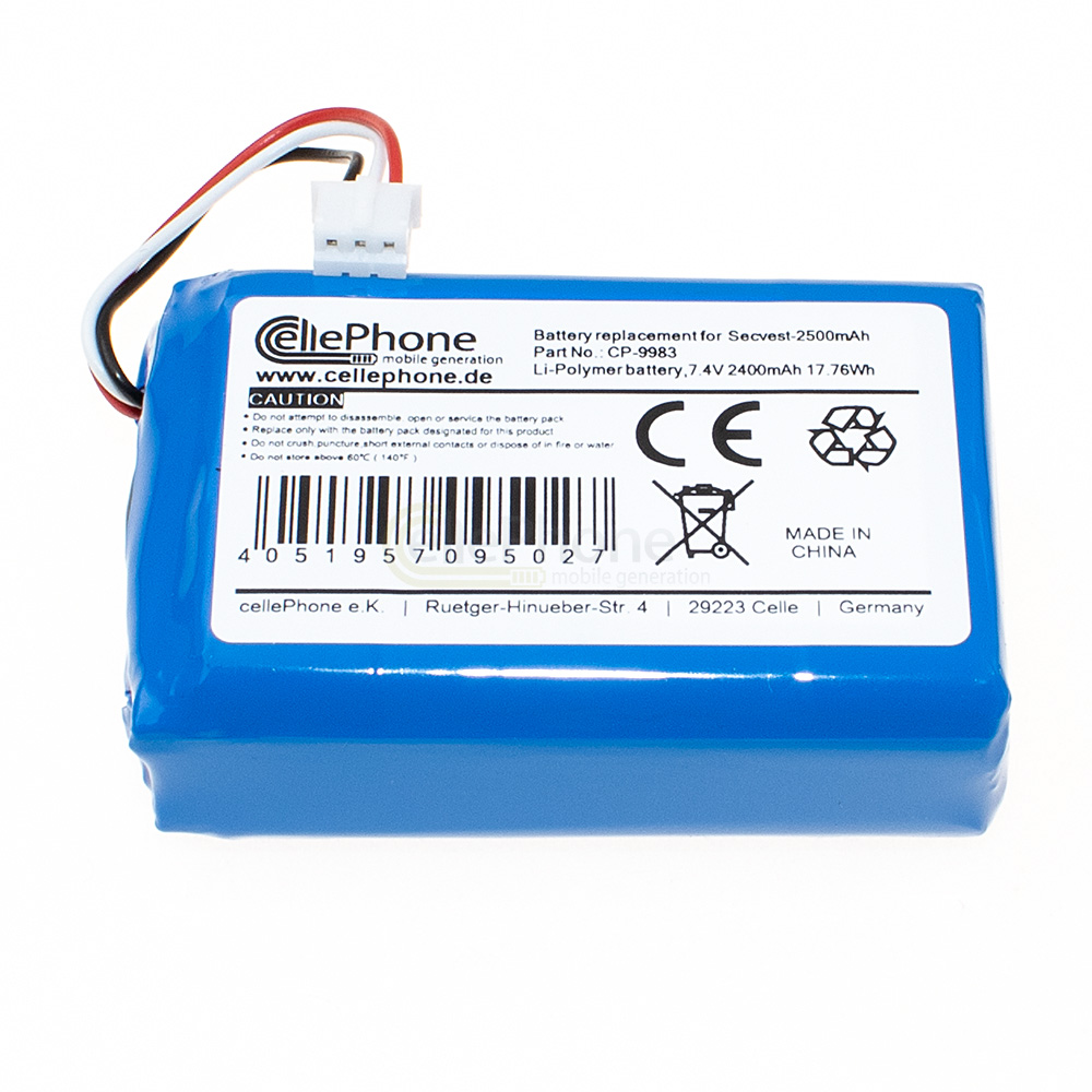 Akku Li-Polymer für Abus Secvest Wireless Alarm System FUAA50000 FUAA50010 FUAA50100 FUAA50500 FUAA50600 (ersetzt FUBT50000) - 2400mAh / 7,4V